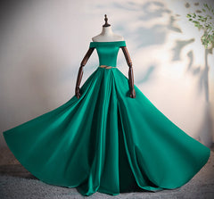 Bridesmaid Dresses Shops, Green Satin A-line Long Off Shoulder Simple Prom Dress, Green Formal Dress Evening Dress
