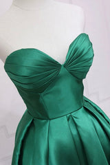 Prom Dress Princesses, Green Satin High Low Prom Dress, Cute Sweetheart Neck Evening Party Dress