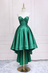 Prom Dress Princess, Green Satin High Low Prom Dress, Cute Sweetheart Neck Evening Party Dress