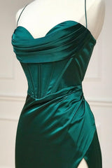 Bridesmaid Dresses Under 102, Green Satin Long Prom Dress, Simple Lace-Up Evening Party Dress