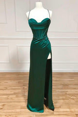 Bridesmaid Dresses Different Styles, Green Satin Long Prom Dress, Simple Lace-Up Evening Party Dress