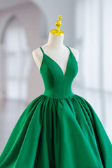 Bridesmaids Dresses Purple, Green Satin Short A-Line Prom Dress, Green V-Neck Party Dress