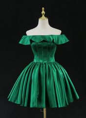Evening Dress For Wedding, Green Satin Short Homecoming Dress Prom Dress, Green Party Dress Formal Dresses