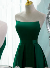 Party Dress Vintage, Green Satin Simple Long Party Dress with Leg Slit, Green A-ine Junior Prom Dress
