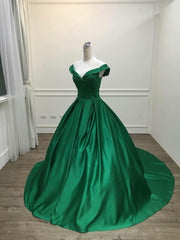 Light Blue Prom Dress, Green Satin Sweetheart Ball Gown Party Dress, Green Off Shoulder Evening Dress Prom Dress