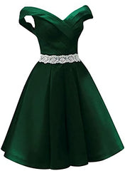 Prom Dresses Ballgown, Green Satin Sweetheart Beaded Waist Short Homecoming Dress, Simple Short Prom Dress