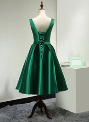 Bridesmaid Dress Dusty Blue, Green Satin Tea Length Bridesmaid Dress, Lovely Green Homecoming Dress