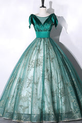 Bridesmaid Dress Online, Green Satin Tulle Long Prom Dress, Elegant A-Line Formal Dress