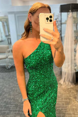 Green Sequin Long Prom Dress with Slit
