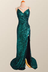 Party Dress Top, Green Sequin Mermaid Long Party Dress