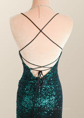Party Dress For Wedding, Green Sequin Mermaid Long Party Dress