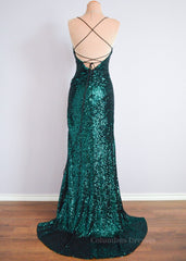 Party Dresses For Wedding, Green Sequin Mermaid Long Party Dress