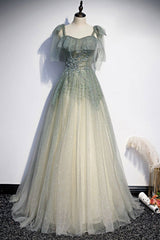 Prom Dresses Prom Dressprom Dress Prom Dresses, Green Shiny Tulle Long Formal Evening Dress, A-Line Graduation Dress