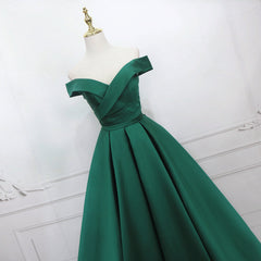 Evening Dresses 00, Green Simple Satin Off Shoulder Long Prom Dress Party Dress, Green Evening Dresses