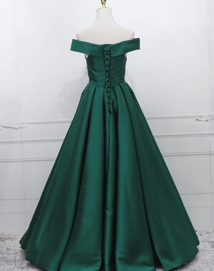 Evening Dresses For Over 40S, Green Simple Satin Off Shoulder Long Prom Dress Party Dress, Green Evening Dresses