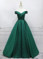 Evening Dresses Gold, Green Simple Satin Off Shoulder Long Prom Dress Party Dress, Green Evening Dresses