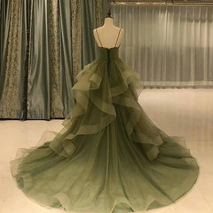 Party Dresses Designs, Green Straps Sweetheart Tulle Long Evening Dress, Green Layers Tulle Prom Dress