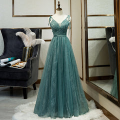 Prom Dress Simple, Green Straps V-neckline Floor Length Party Dress, Simple Junior Prom Dresses