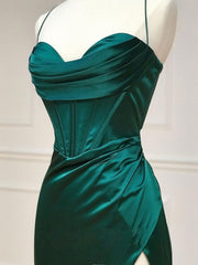 Homecoming Dresses Vintage, Green Sweetheart Neck Satin Long Prom Dress, Green Evening Dresses