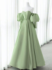 Homecoming Dresses Blue, Green Sweetheart Neck Satin Long Prom Dress, Green Formal Evening Dresses