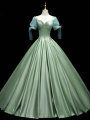 Bridesmaid Dress Fall Wedding, Green Sweetheart Neck Satin Long Prom Dresses, Green Sweet 16 Dresses