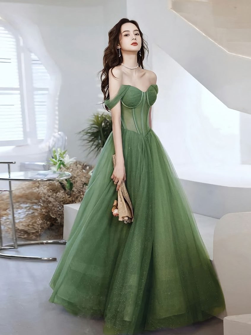 Party Dress Code Man, Green Sweetheart Neck Tulle Long Prom Dress, Green Evening Dress