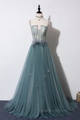 Prom Dress Long Formal Evening Gown, Green sweetheart tulle lace long prom dress green formal dress
