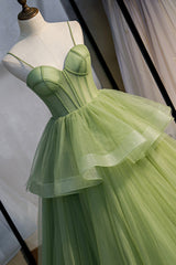 Bridesmaids Dresses Orange, Green Sweetheart Tulle Long Prom Dress, A-Line Evening Graduation Dress