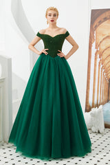 Prom Dresses 2045 Fashion Outfits, Tulle A line Off Shoulder Sweetheart Beaded Bodice Long Prom Dresses