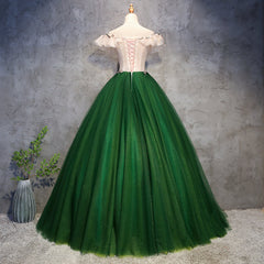 Prom Dresses For Sale, Green Tulle Ball Gown with Lace Off Shoulder Sweet 16 Dress, Ball Gown Party Dress Formal Dress