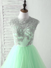 Prom Dress Long Quinceanera Dresses Tulle Formal Evening Gowns, Green Tulle Lace Applique Long Prom Dress Blue Tulle Sweet 16 Dress