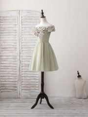 Prom Dress Types, Green Tulle Lace Applique Short Prom Dress, Green Homecoming Dress