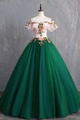 Bridesmaid Dress Colorful, Green Tulle Lace Long Prom Dress, Cute Off Shoulder Evening Dress Party Dress