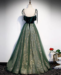 Homecoming Dress Long, Green Tulle Lace Long Prom Dress Green Tulle Lace Formal Dress