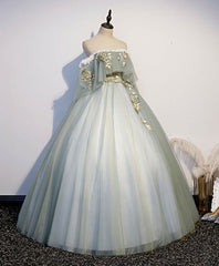Formal Dresses With Tulle, Green Tulle Lace Long Prom Dress, Green Tulle Sweetheart 16 Dress