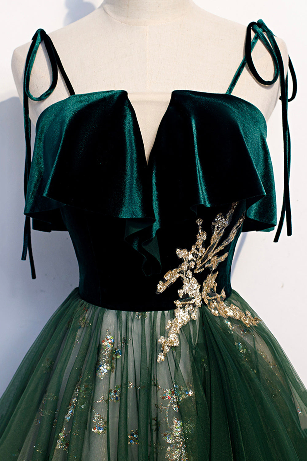 Evening Dress Princess, Green Tulle Long A-Line Prom Dress, Green Spaghetti Straps Graduation Dress