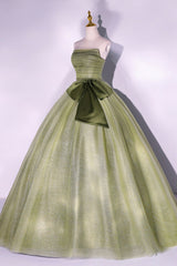 Plu Size Prom Dress, Green Tulle Long A-Line Prom Dress, Green Strapless Evening Gown