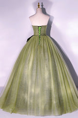 Sparklie Prom Dress, Green Tulle Long A-Line Prom Dress, Green Strapless Evening Gown