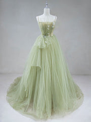 Prom Dresses With Slit, Green Tulle Long Prom Dress,  A-Line Green Formal Long Evening Dress