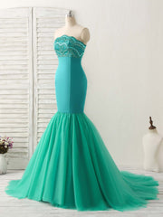 Party Dress For Night, Green Tulle Mermaid Long Prom Dress Green Evening Dress