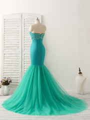 Party Dress Luxury, Green Tulle Mermaid Long Prom Dress Green Evening Dress