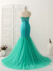 Party Dress Aesthetic, Green Tulle Mermaid Long Prom Dress Green Evening Dress