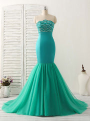 Party Dresses Night, Green Tulle Mermaid Long Prom Dress Green Evening Dress