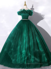 Formal Dresses Gowns, Green tulle off shoulder long prom dress green tulle formal gown