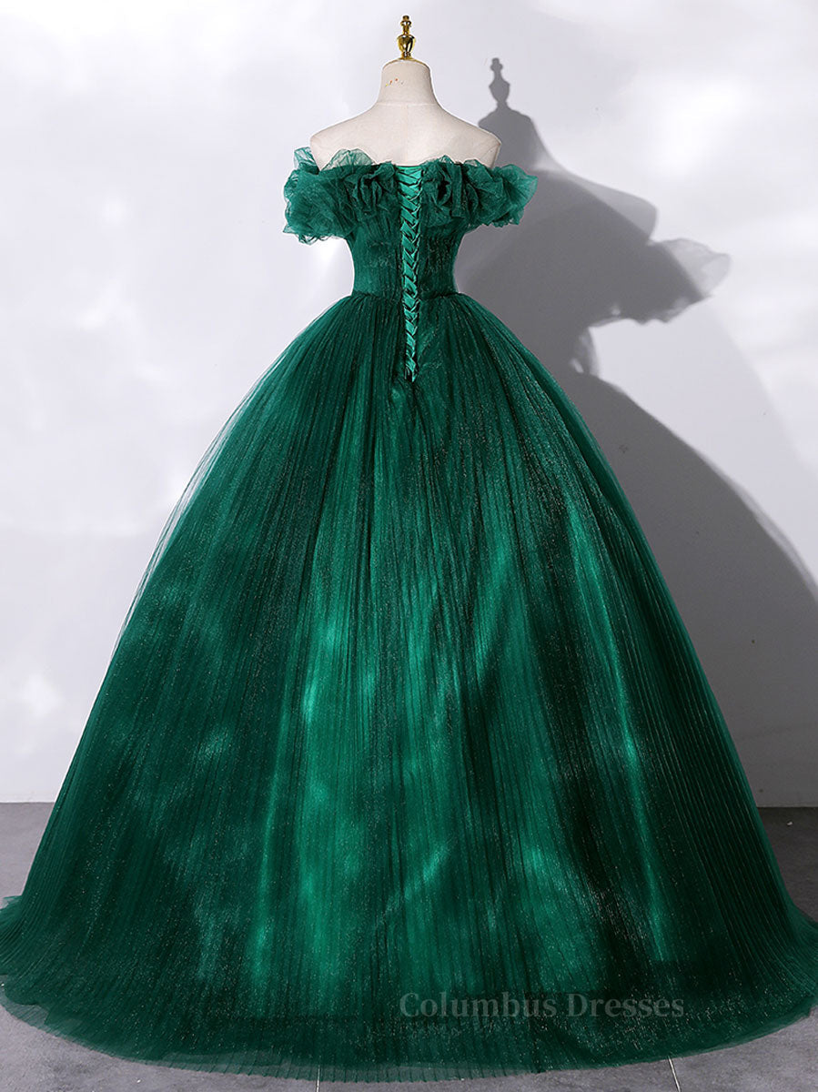 Formal Dress Online, Green tulle off shoulder long prom dress green tulle formal gown