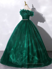 Formal Dresses Ideas, Green tulle off shoulder long prom dress green tulle formal gown