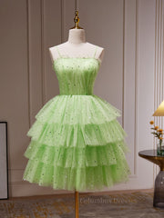 Homecoming Dresses Unique, Green Tulle Short Prom Dress, Cute Green Homecoming Dresses
