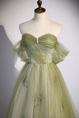 Party Dress Casual, Green Tulle Sweetheart Neckline Long Prom Dress, Green Strapless Evening Dress