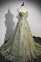 Party Dress Styling Ideas, Green Tulle Sweetheart Neckline Long Prom Dress, Green Strapless Evening Dress