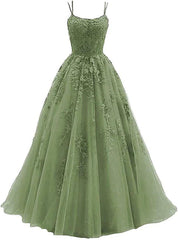 Evening Dress Fitted, Green Tulle with Lace Applique Formal Gown, Green Evening Prom Dress
